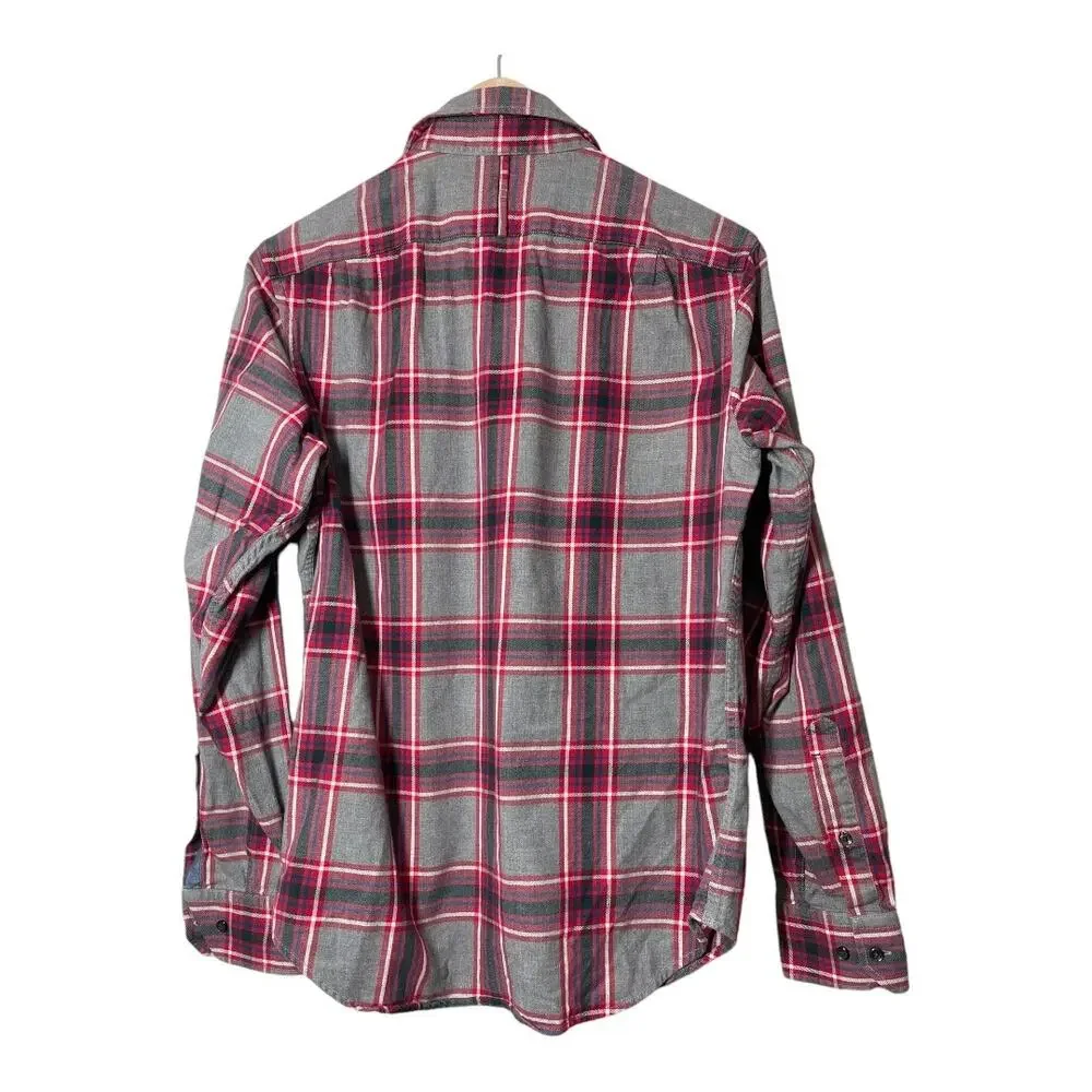 Banana Republic Mens Plaid Button Front Shirt Small Gray Red 100% Cotton